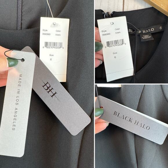 NWT Black Halo Black Crepe Chadwick Mini Dress Short Sleeve Round Neck Size 6 - Picture 9 of 16